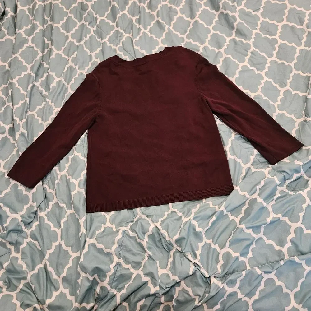 H&M Burgundy Button Shoulder Sweater Women Medium 3/4 Sleeve Knit Pullover